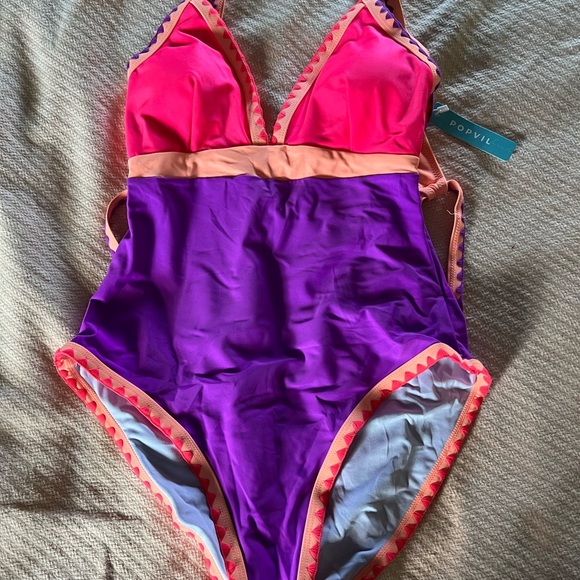 Purple/Pink Color Block Patchwork One Piece - Picture 4 of 5